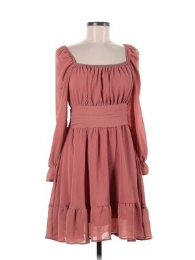 Elegant Long Sleeve Dress with Open Back in Dusty Rose